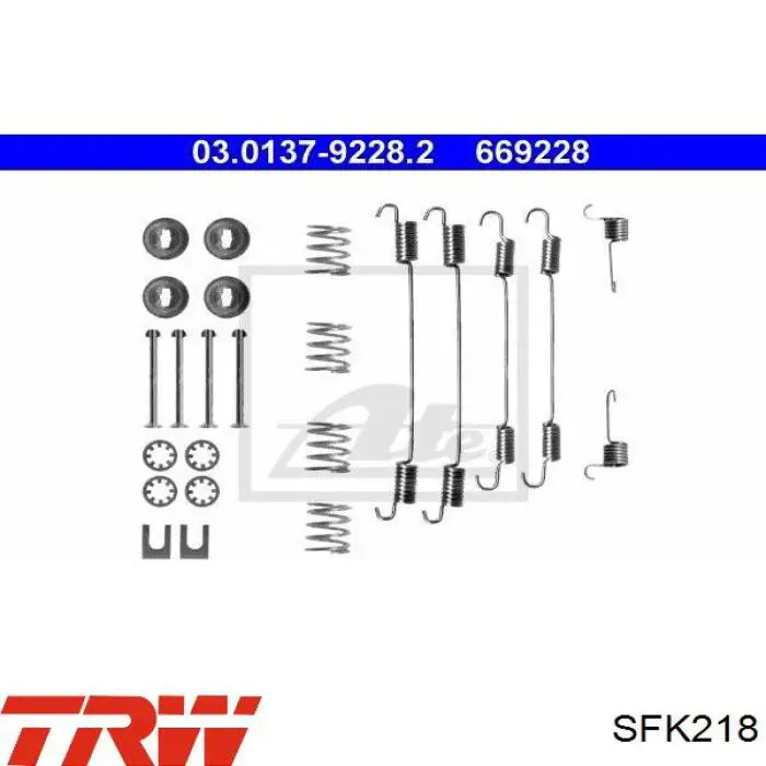 Kit de montaje, zapatas de freno traseras SFK218 TRW