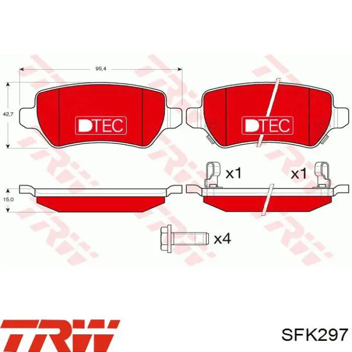 Монтажный комплект задних барабанных колодок SFK297 TRW