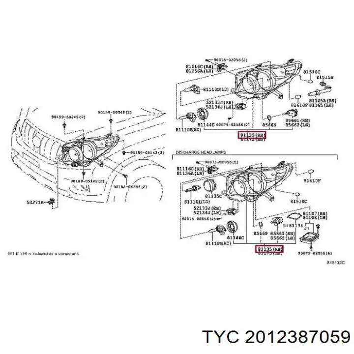 Правая фара FP7019R2T TYC
