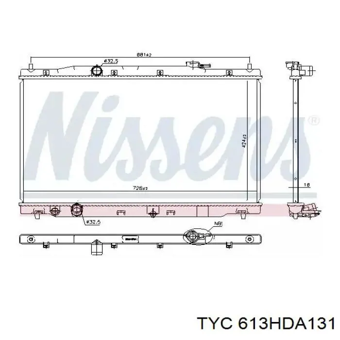 613HDA131 TYC radiador de esfriamento de motor