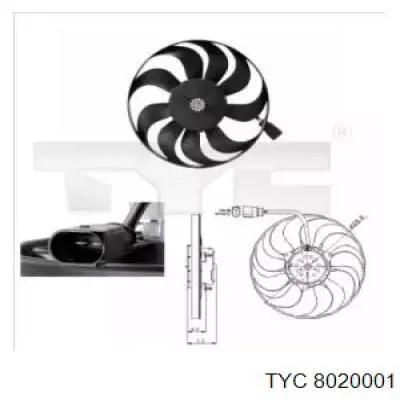 8020001 TYC электровентилятор охлаждения в сборе (мотор+крыльчатка правый)