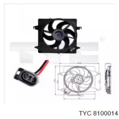 810-0014 TYC диффузор радиатора охлаждения, в сборе с мотором и крыльчаткой