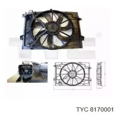 8170001 TYC диффузор радиатора охлаждения, в сборе с мотором и крыльчаткой