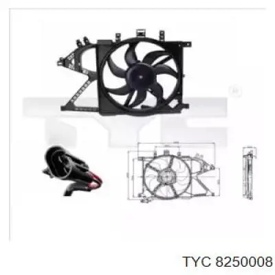 Электровентилятор охлаждения в сборе (мотор+крыльчатка) правый 8250008 TYC