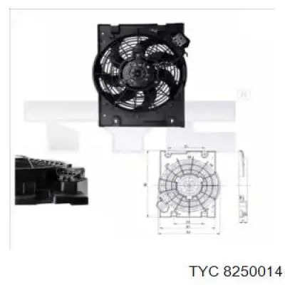 8250014 TYC диффузор радиатора охлаждения, в сборе с мотором и крыльчаткой