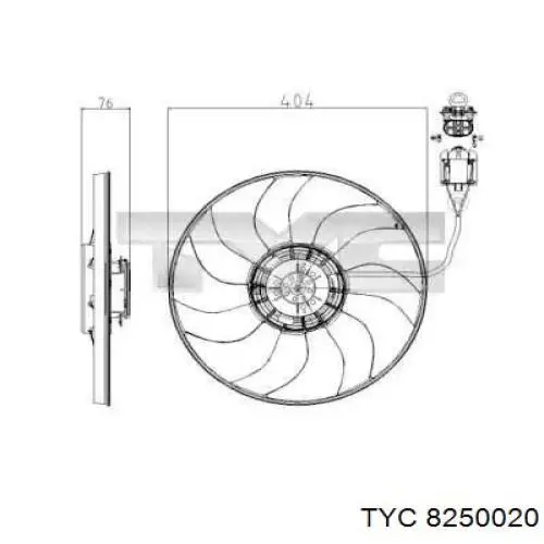 825-0020 TYC электровентилятор охлаждения в сборе (мотор+крыльчатка)