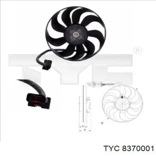 Электровентилятор охлаждения в сборе (мотор+крыльчатка) правый 8370001 TYC
