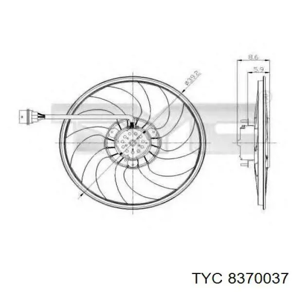 8370037 TYC электровентилятор охлаждения в сборе (мотор+крыльчатка)
