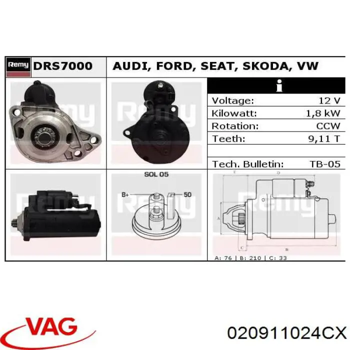 Купить 020911024CX VAG Стартер