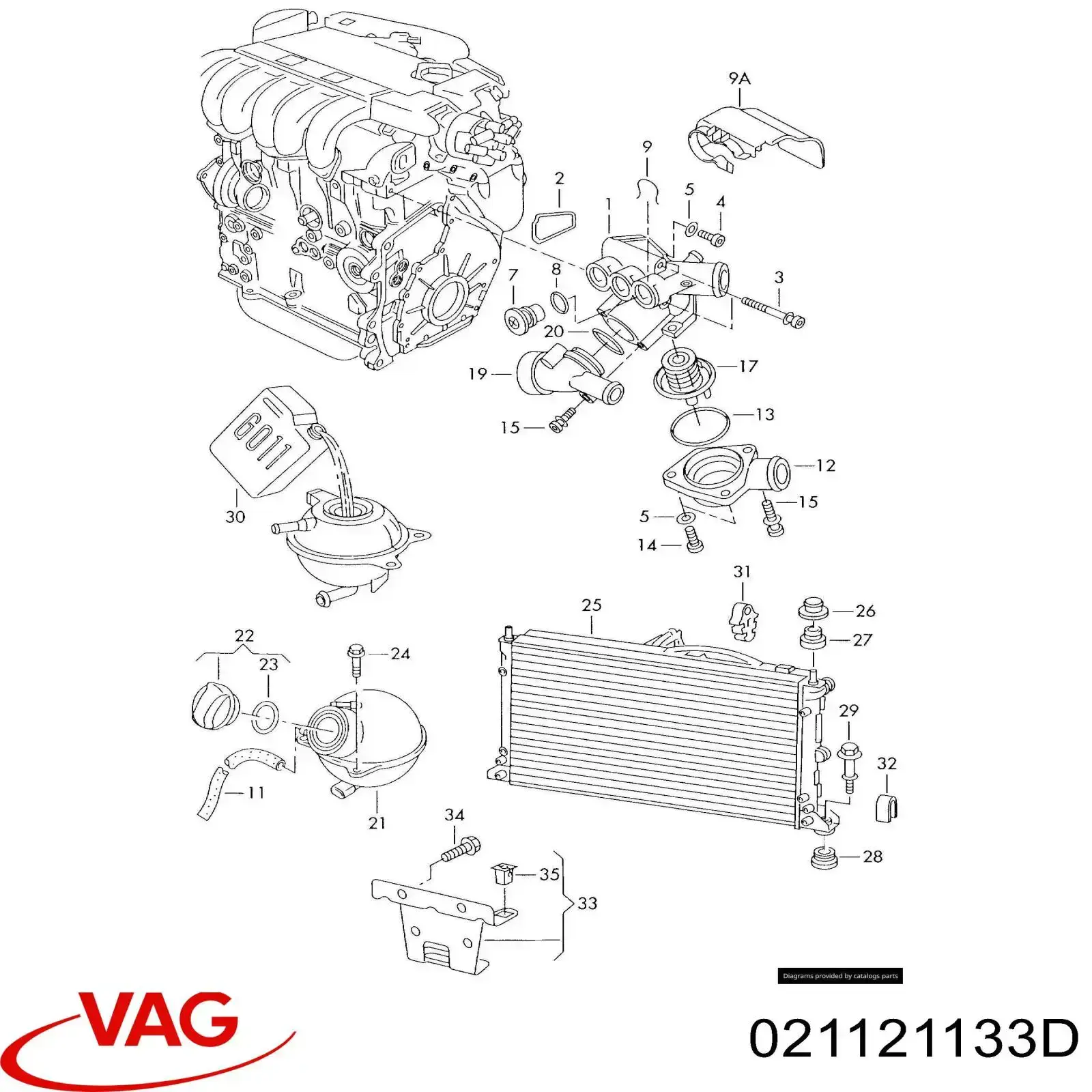 Фланец системы охлаждения 021121133D VAG