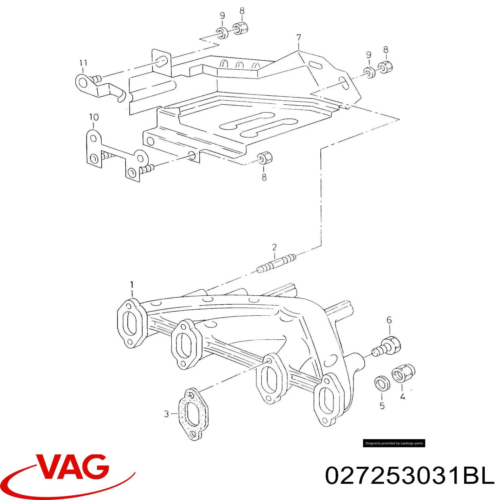 Газопроводы (коллектор выпускной) VAG 027253031BL цена, от  USD