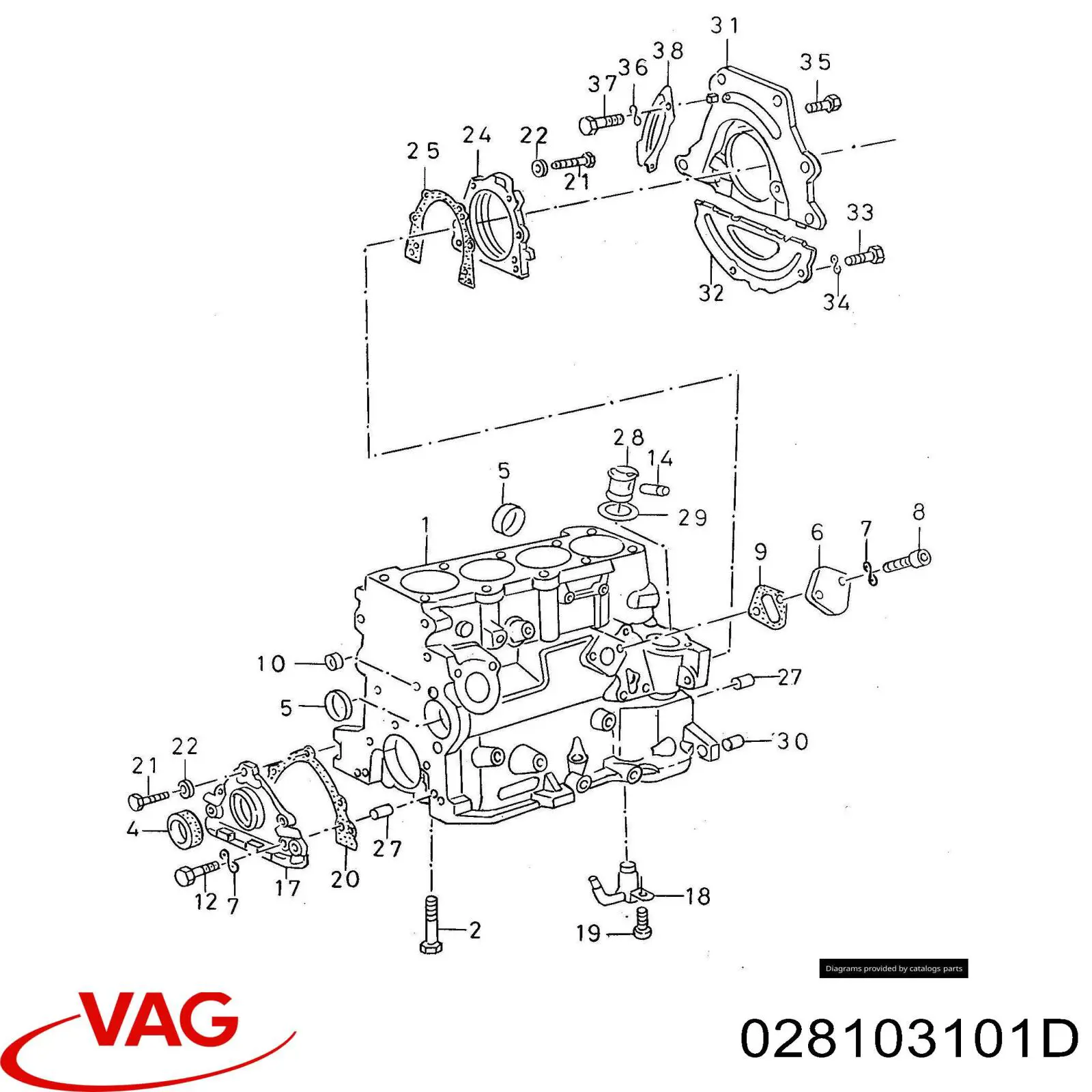 Блок цилиндров двигателя 028103101D VAG