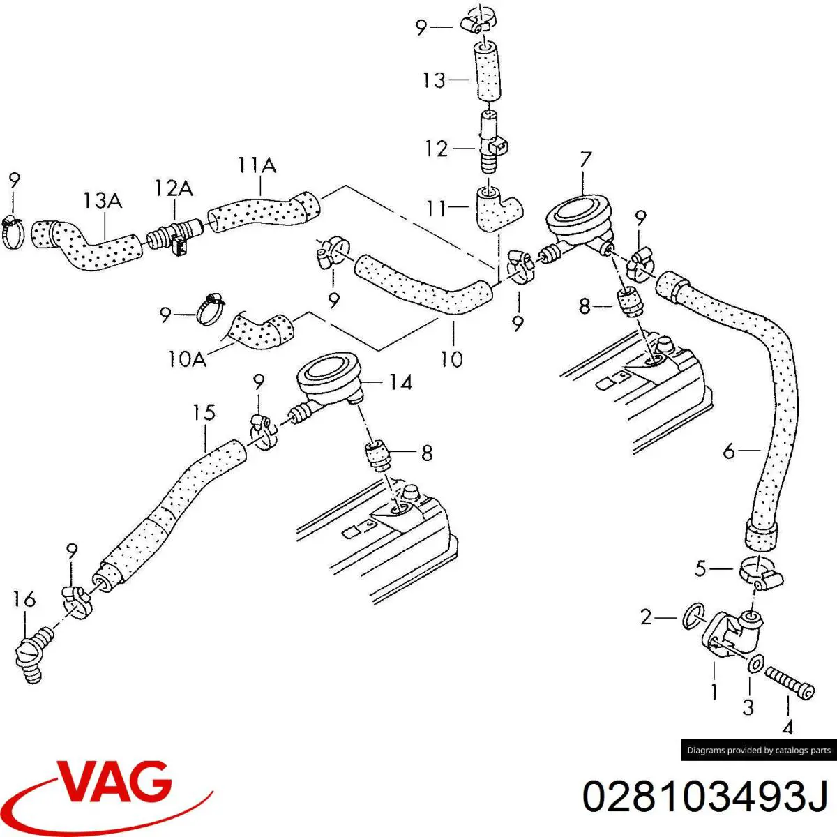 Патрубок вентиляции картерных газов 028103493J VAG