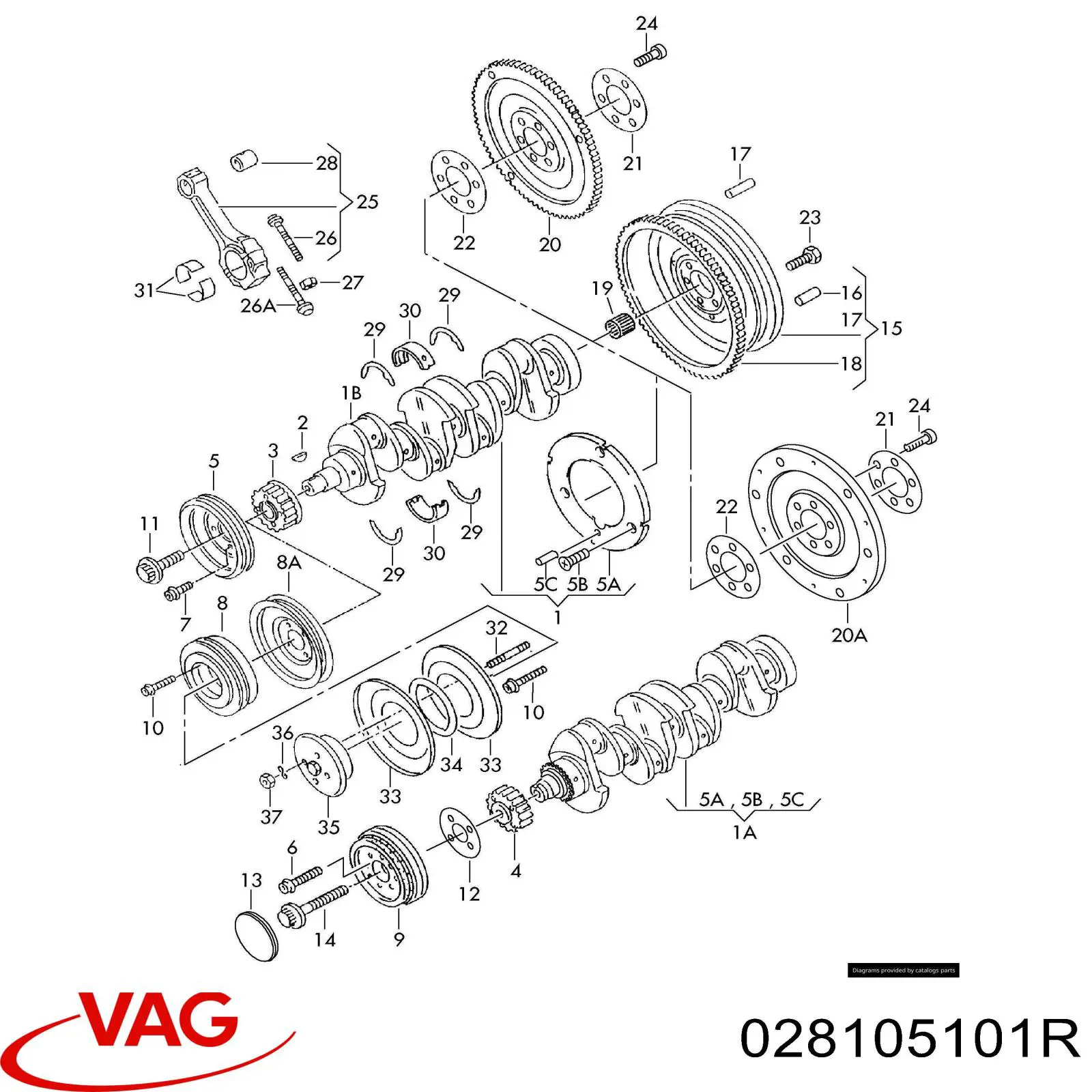 Коленвал 028105101R VAG