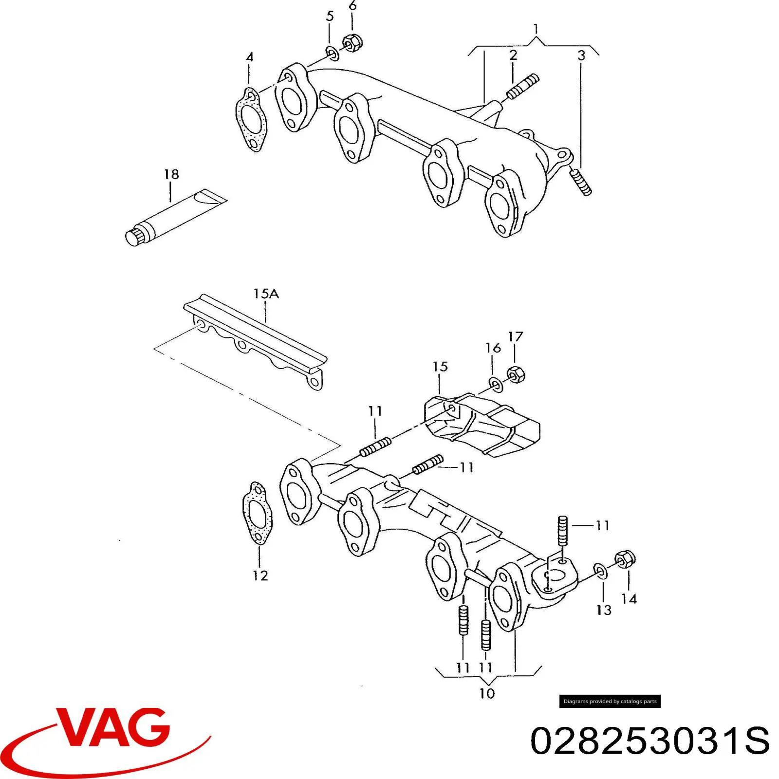 Tubo coletor de escape para Volkswagen Golf (1H1)