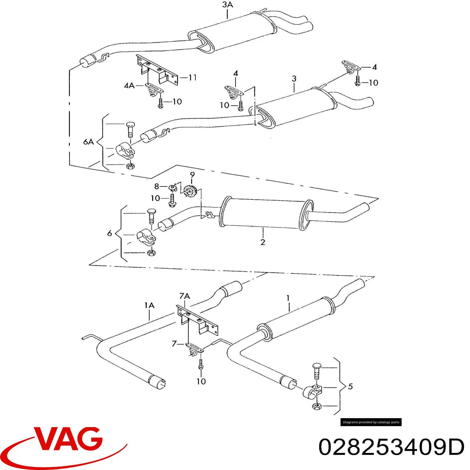 Центральная часть глушителя 028253409D VAG