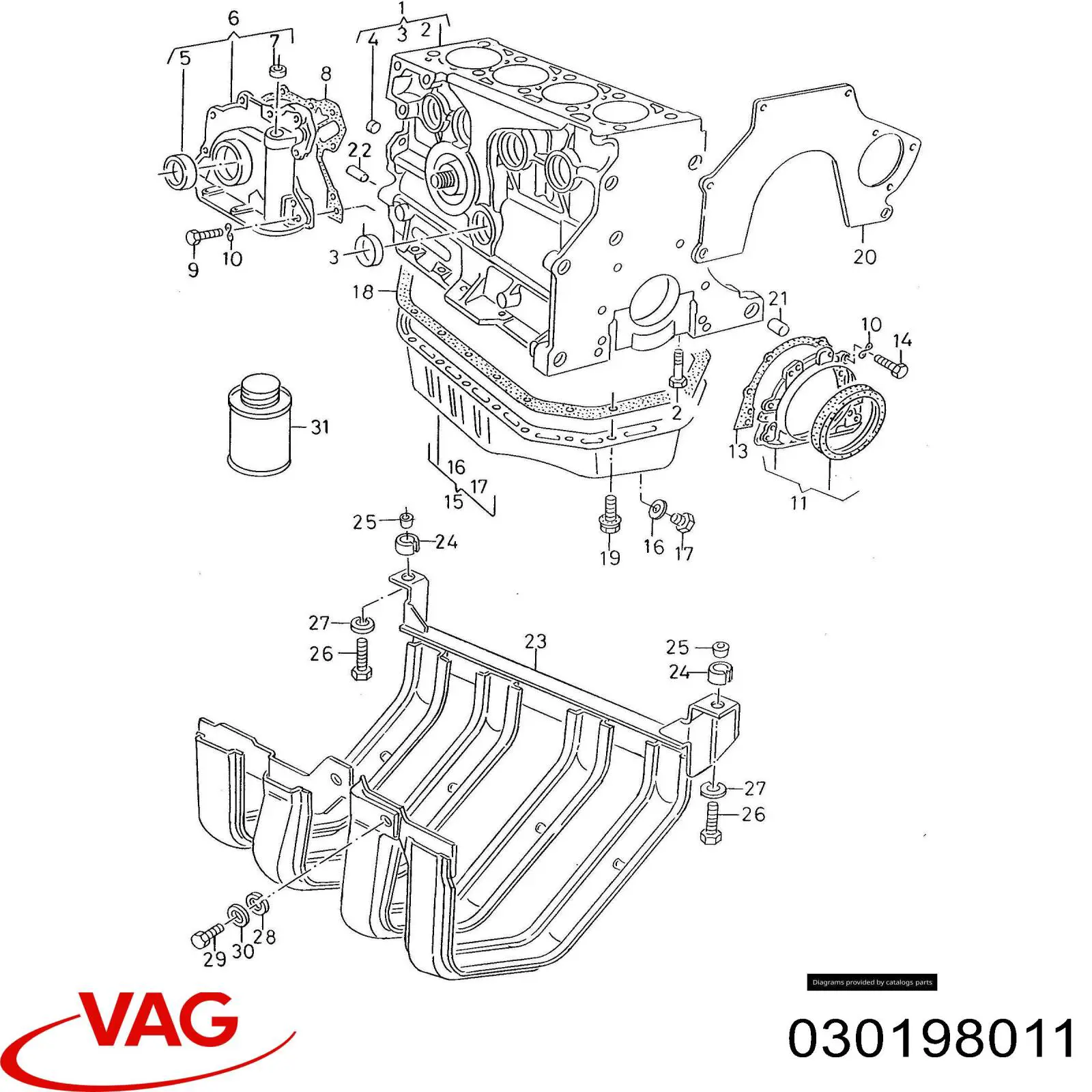 030198011 VAG комплект прокладок двигателя нижний