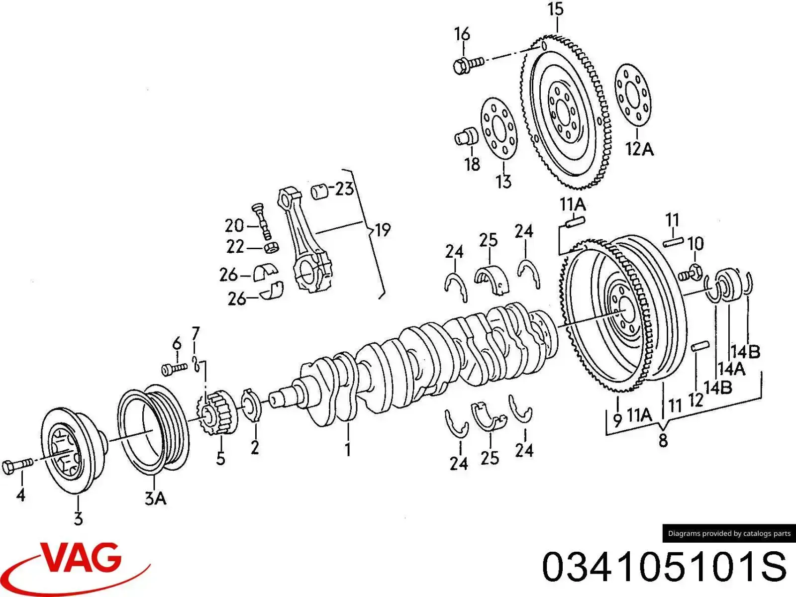 Коленвал двигателя 034105101S VAG
