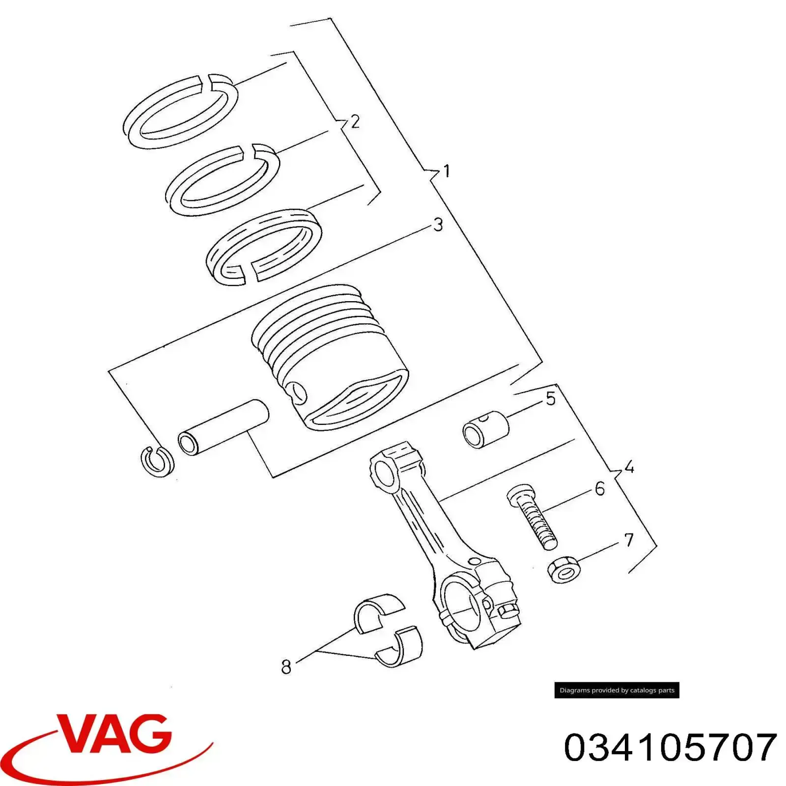 Купить 034105707 VAG Комплект шатунных вкладышей