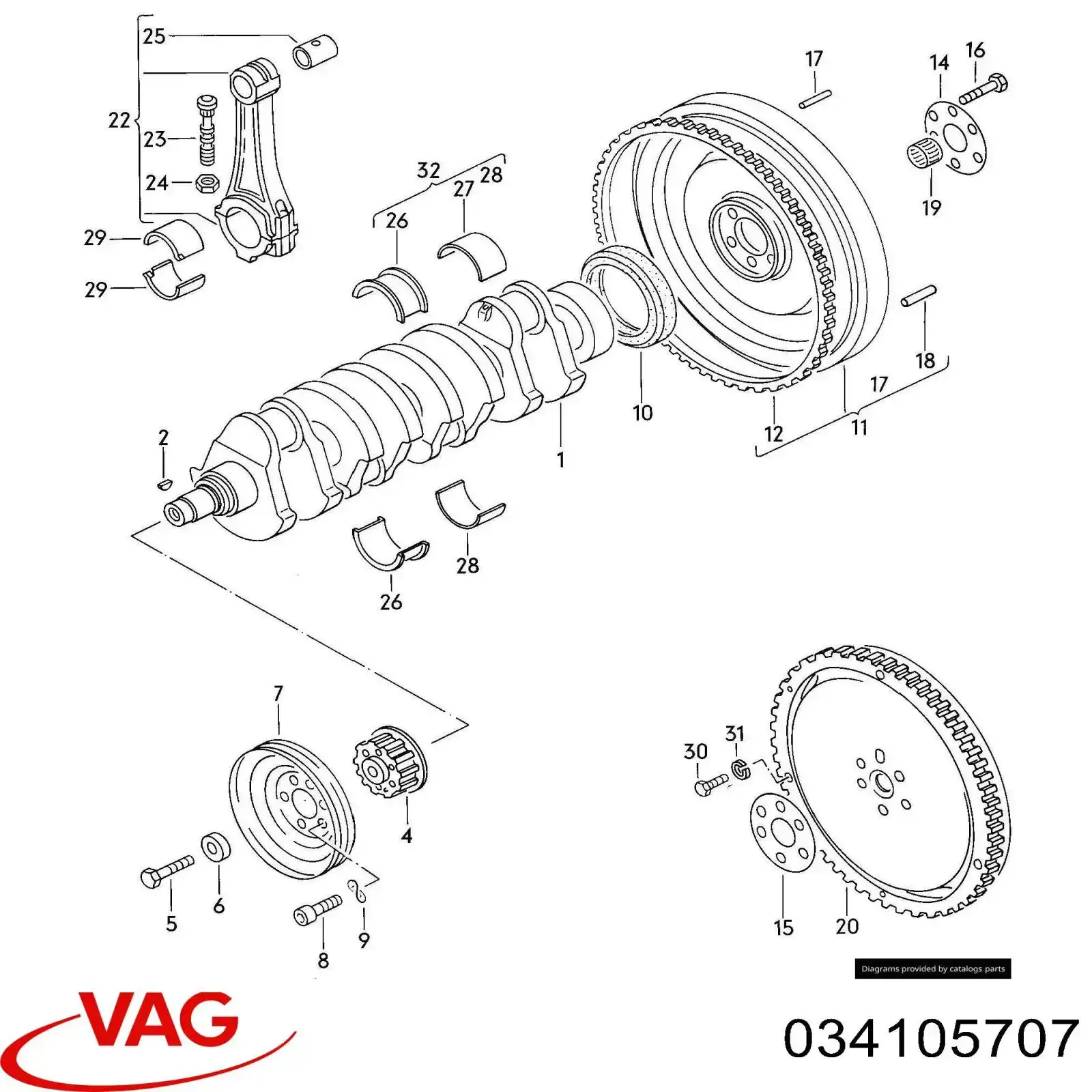 Шатунные вкладыши коленчатого вала VAG 034105707 цена, от 14.80 USD