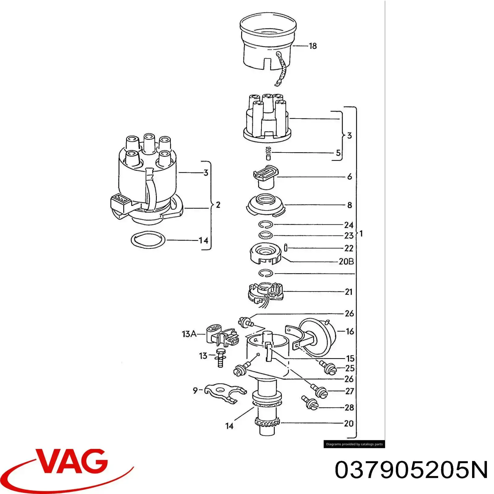 Распределитель зажигания (трамблер) 037905205N VAG