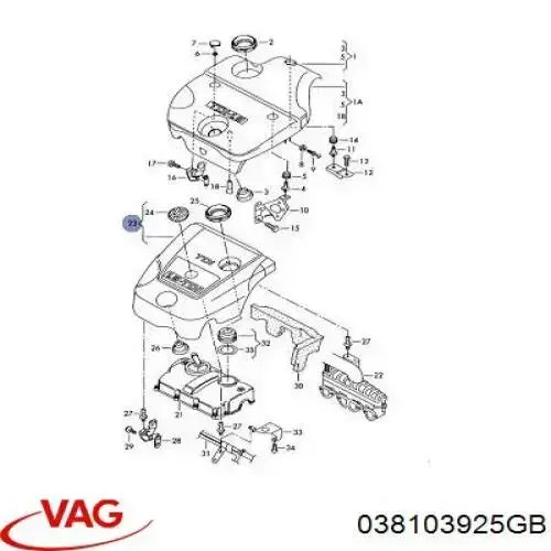 038103925GB VAG tampa de motor decorativa