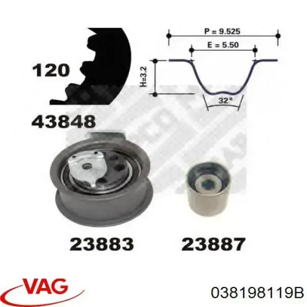 ГРМ ремни, комплект VAG 038198119B цена, от 135.35 USD