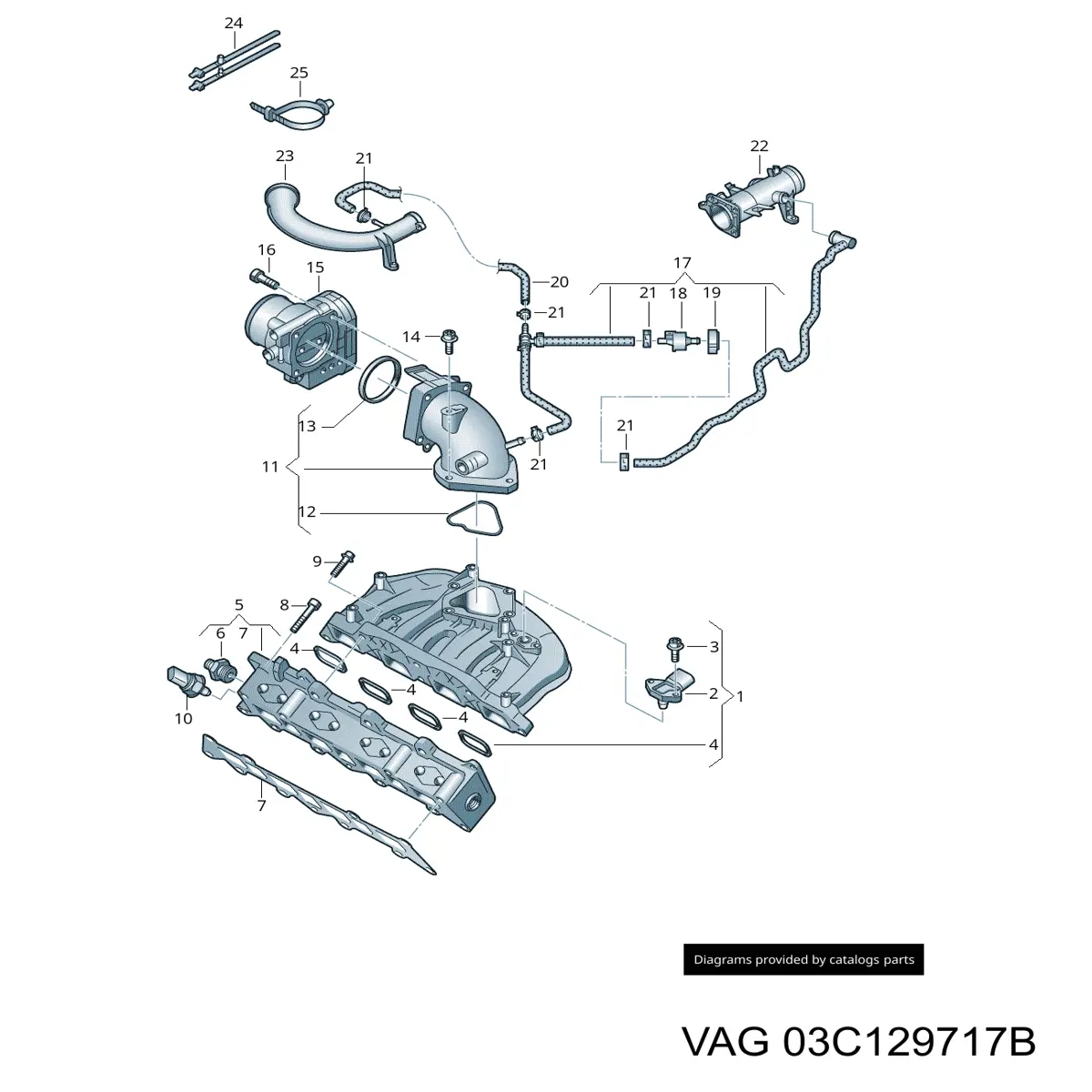 03C129717B VAG прокладка впускного коллектора верхняя