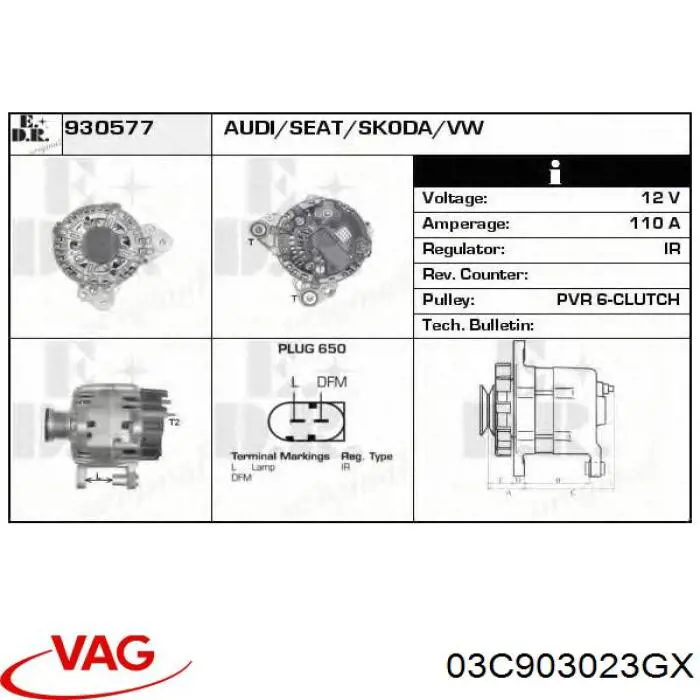 Автомобильный генератор VAG 03C903023GX цена, от 78.47 USD