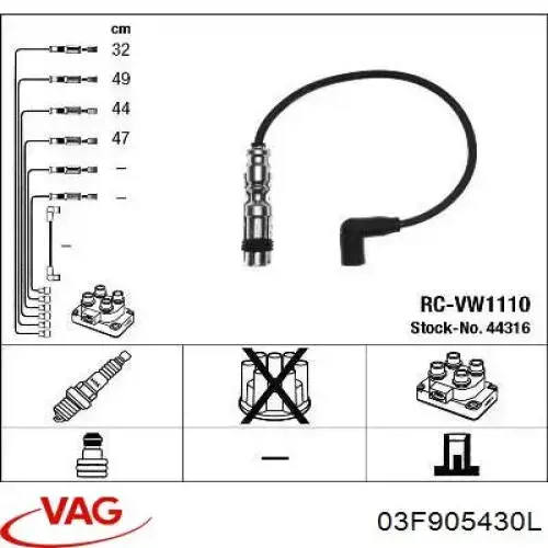 Cable de encendido, cilindro №4 03F905430L VAG/Audi