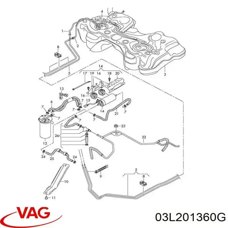 03L201360G VAG трубка топливная от теплообменника к фильтру