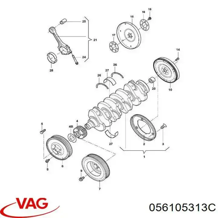Купить 056105313C VAG Опорный подшипник первичного вала КПП (центрирующий подшипник маховика)