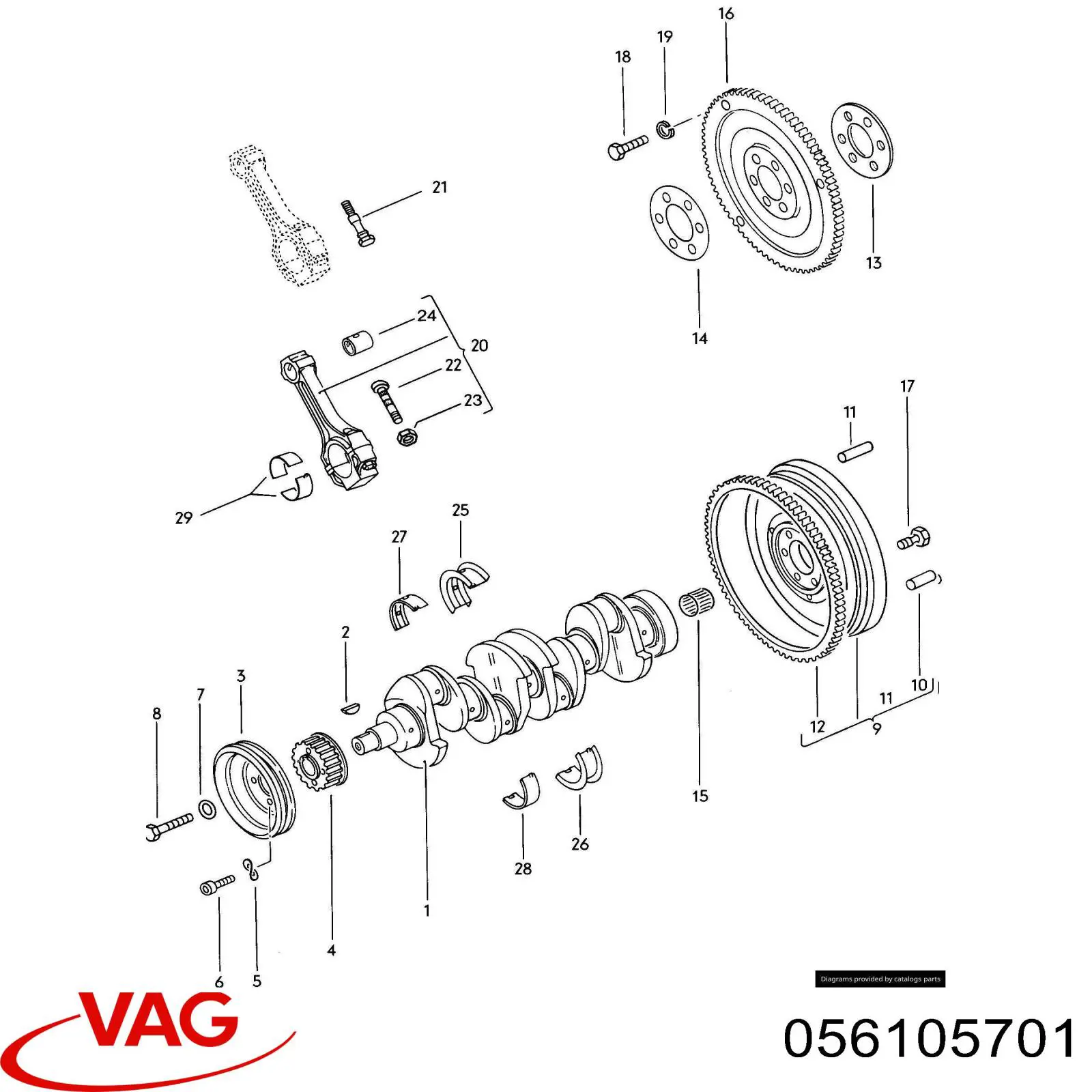 Купить 056105701 VAG Вкладыши шатунные, 1-й ремонт
