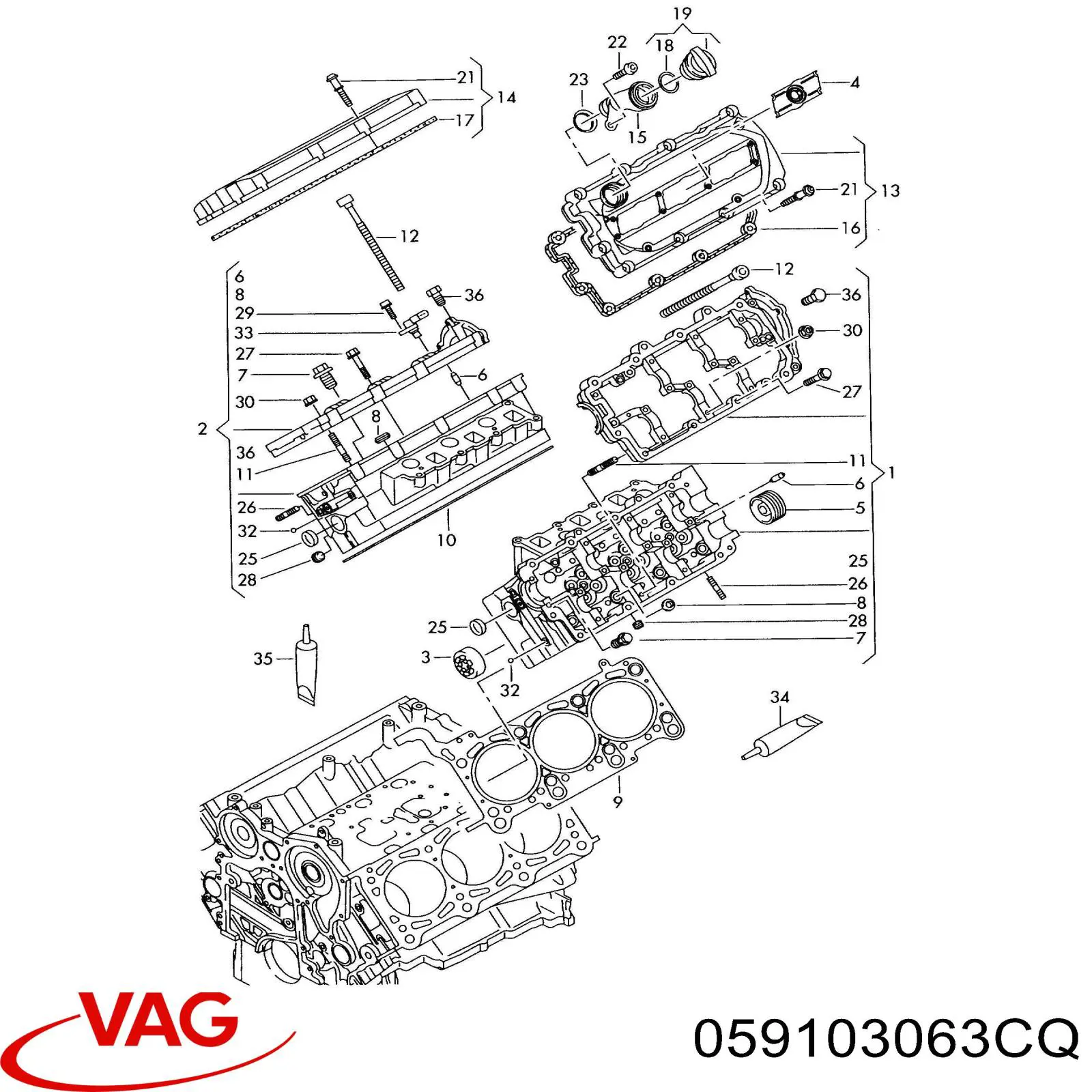 Купить 059103063CF VAG Головка блока цилиндров (ГБЦ) левая