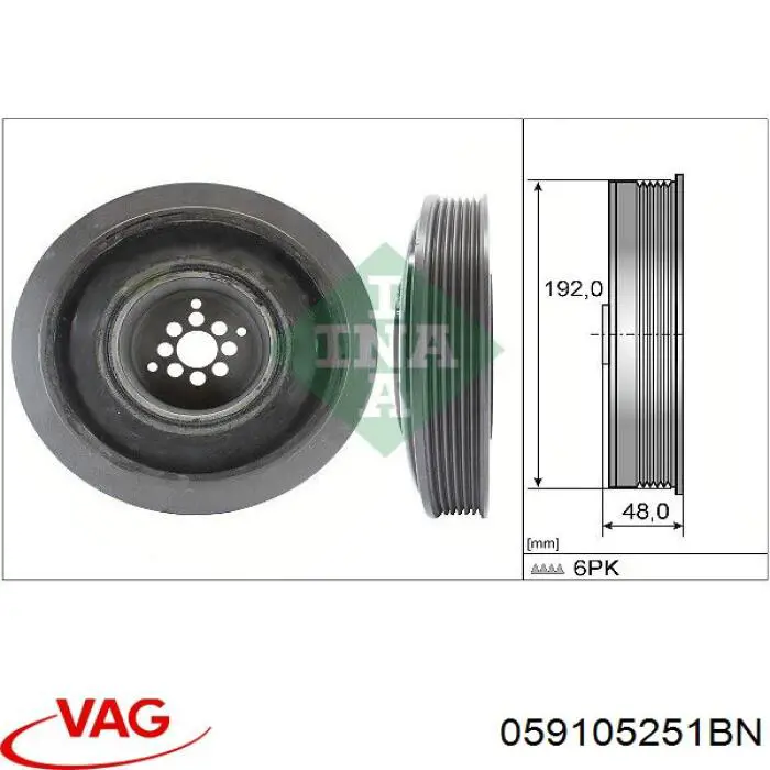 Шкив коленвала (демпфер) VAG 059105251BN цена, от 55.24 USD