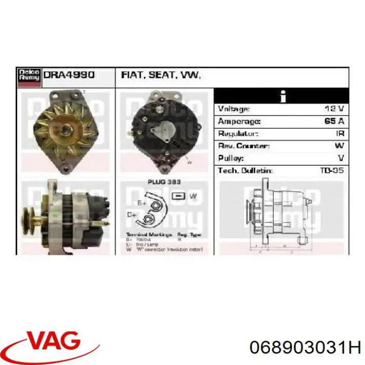 Автомобильный генератор VAG 068903031H цена, от 133.84 USD