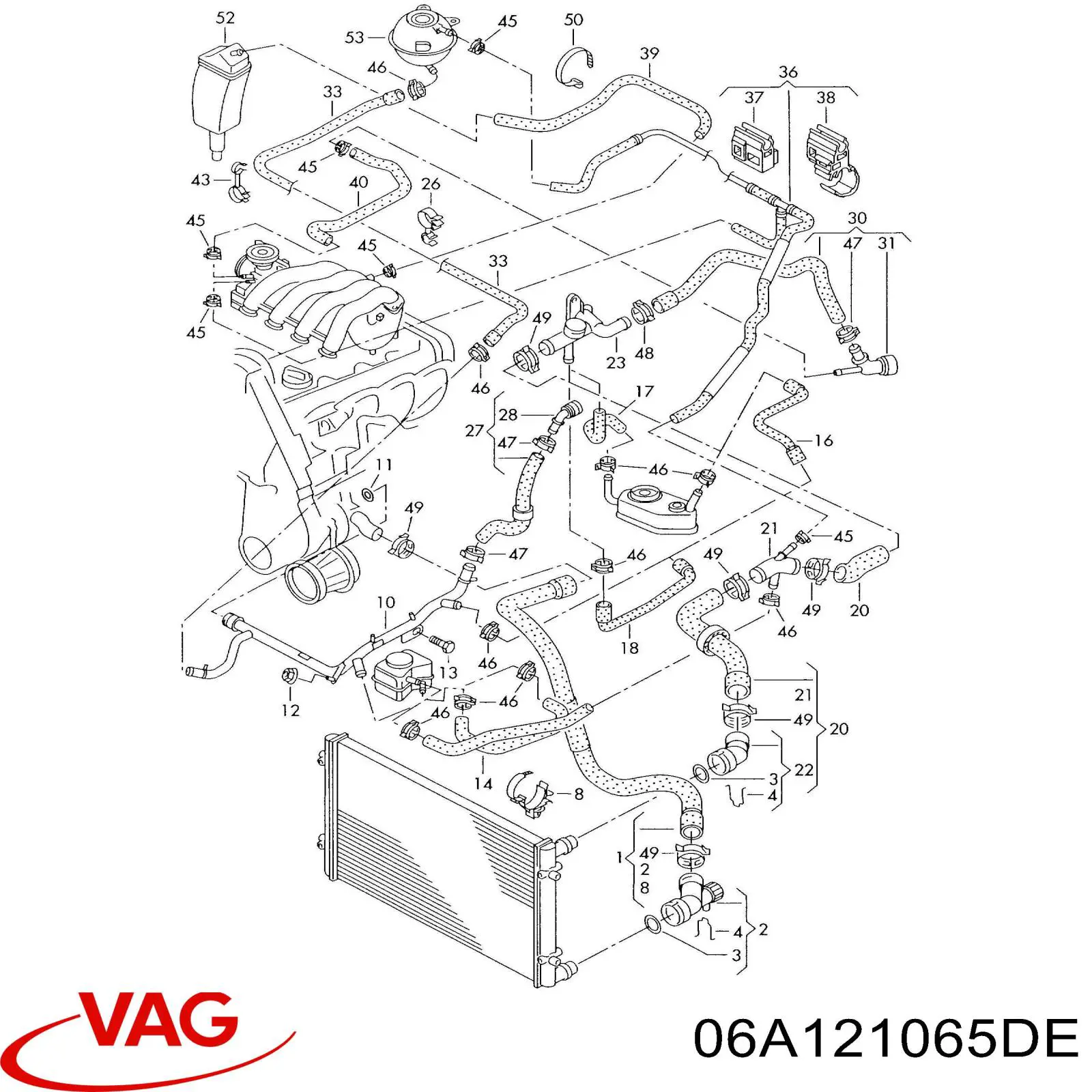 06A121065DE VAG mangueira (cano derivado do sistema de esfriamento)