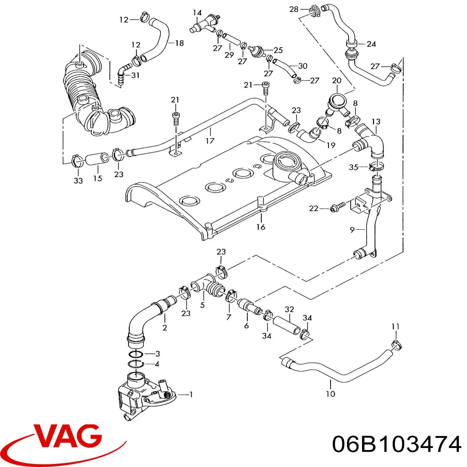 06B103474 VAG патрубок вентиляции картера (маслоотделителя)