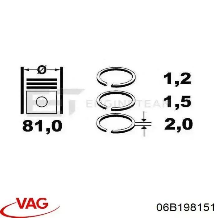 Кольца поршневые на 1 цилиндр, STD. VAG 06B198151