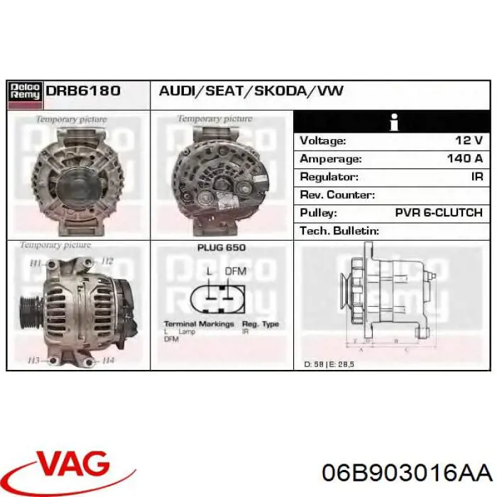 Автомобильный генератор VAG 06B903016AA цена, от 38.94 USD