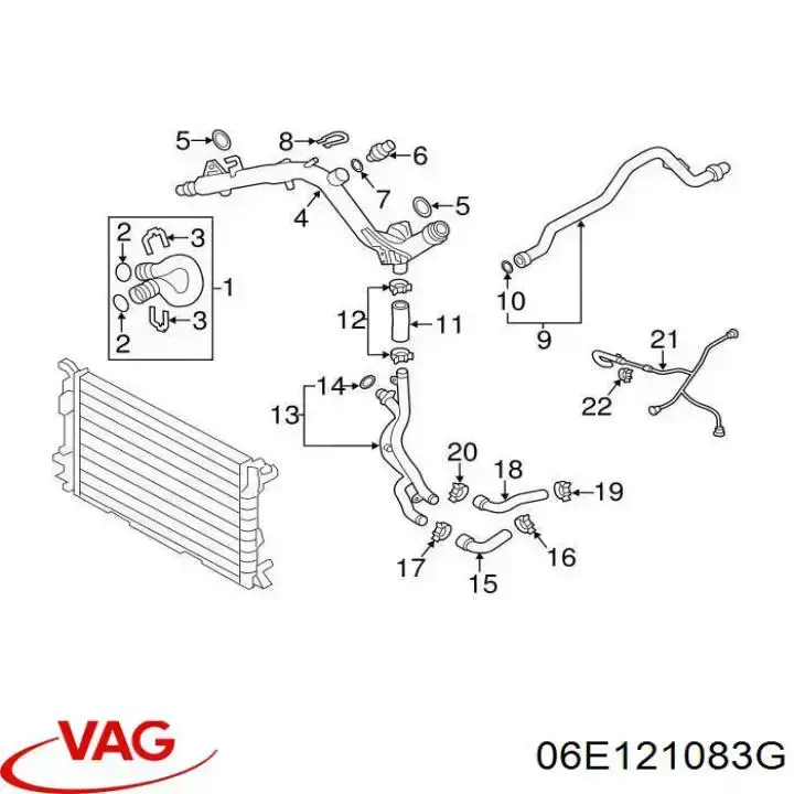 Шланг/патрубок системы охлаждения VAG 06E121083G цена, от 119.33 USD