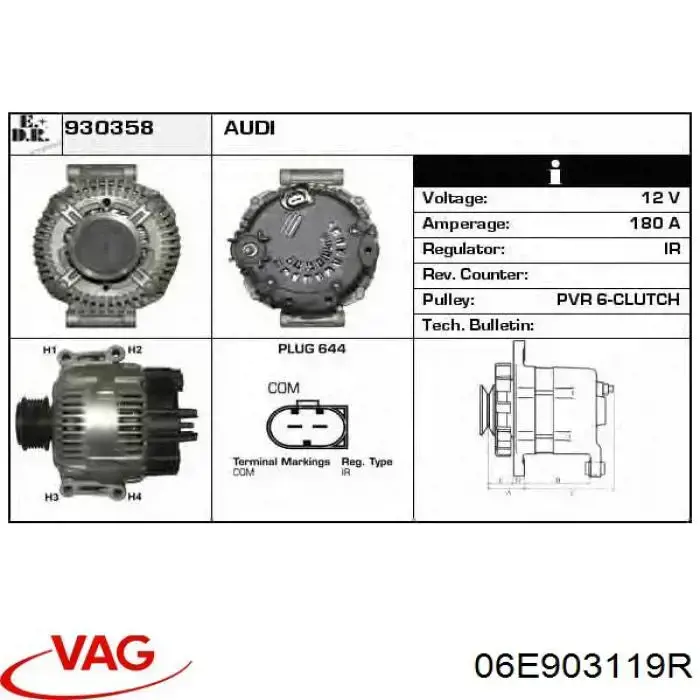 Купить 06E903119R VAG Шкив ремня генератора