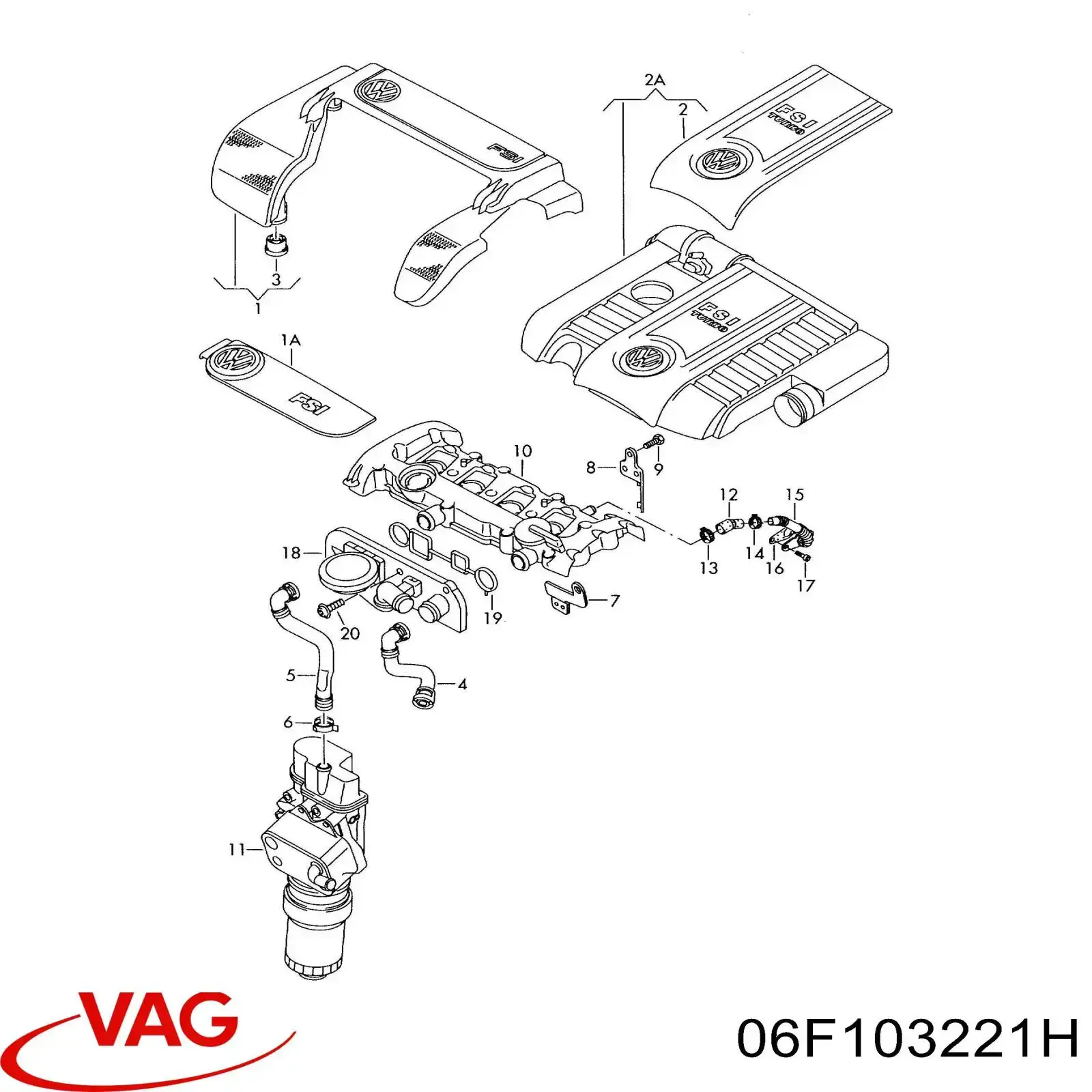 Купить 06F103221H VAG Трубка картера воздушная