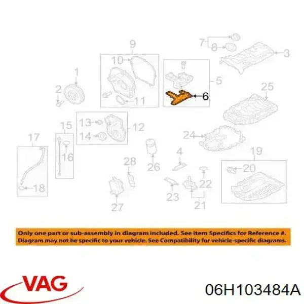 Купить 06H103484A VAG Прокладка клапанной крышки двигателя