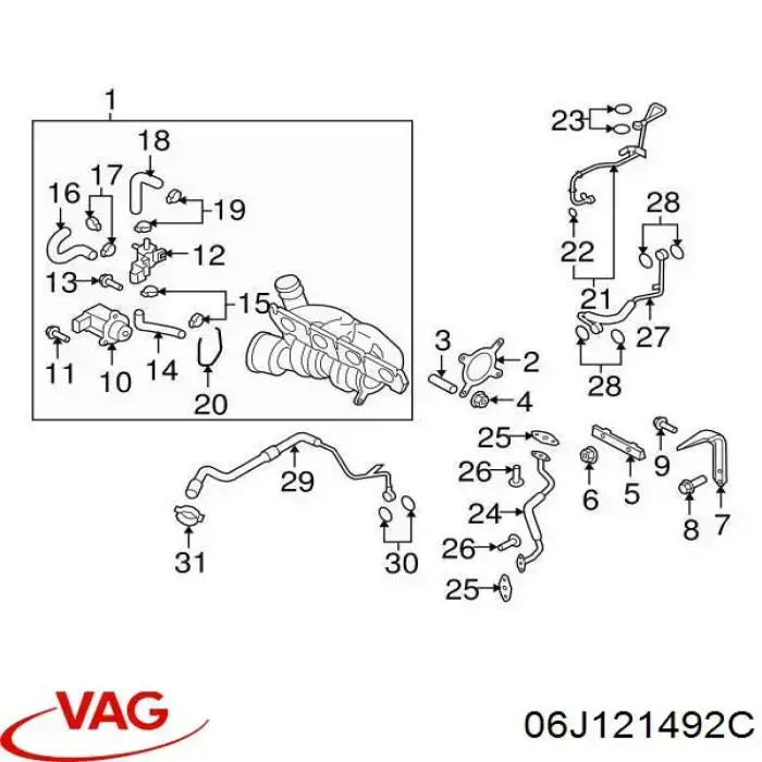 Шланг (патрубок) жидкостного охлаждения турбины, обратка 06J121492C VAG
