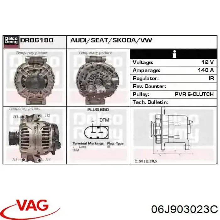 Автомобильный генератор VAG 06J903023C цена, от 31.07 USD