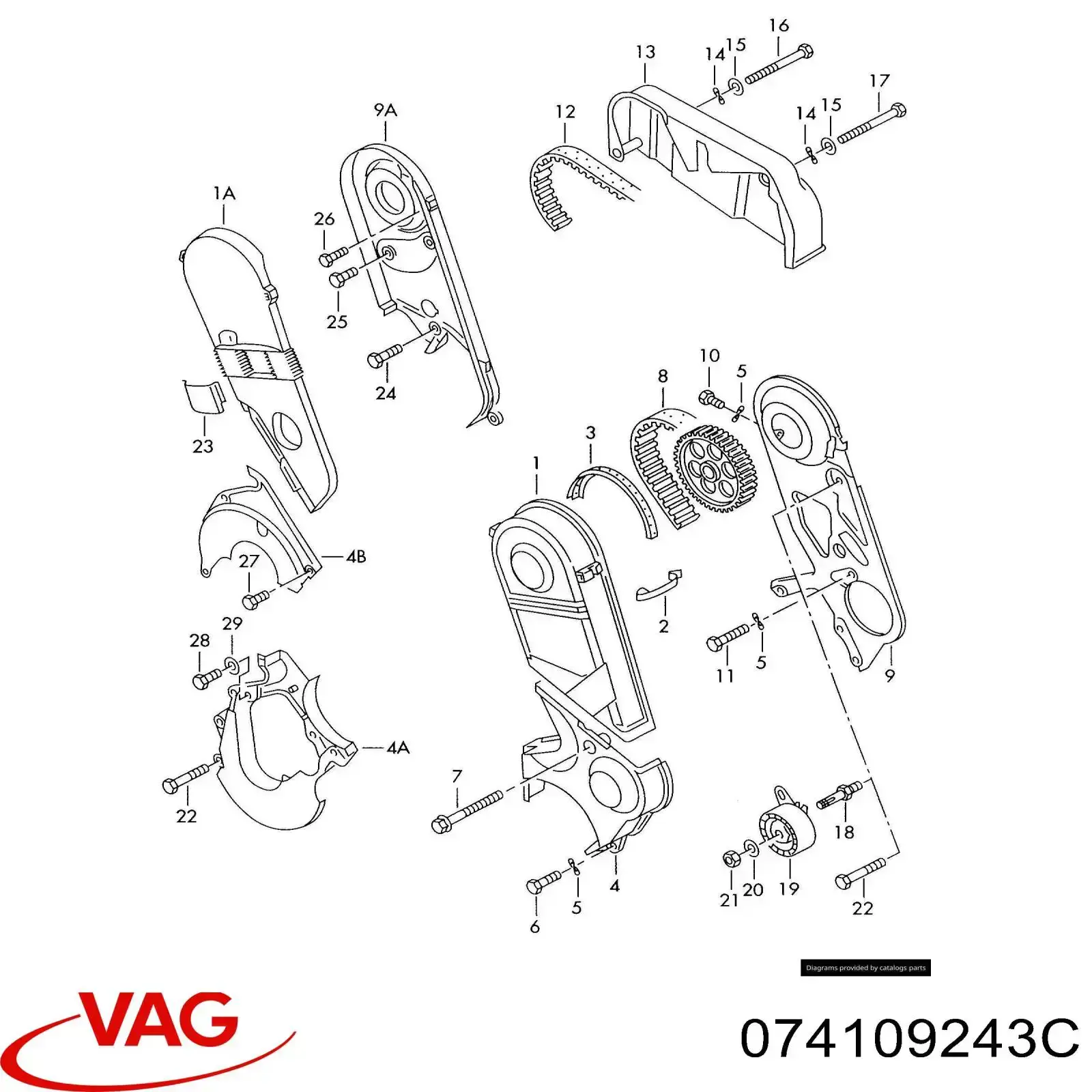Ролик натяжителя ремня газораспределения VAG 074109243C цена, от 34.96 USD