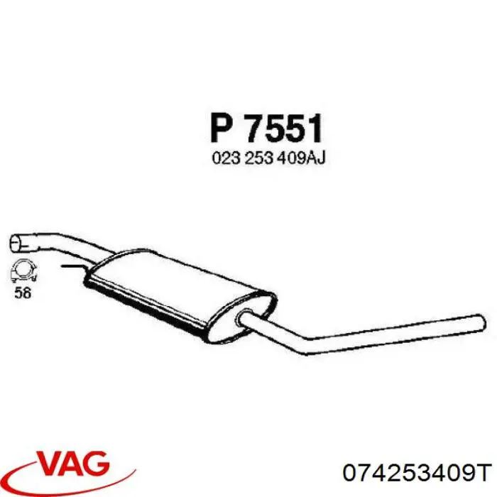 Глушитель, центральная часть VAG 074253409T цена, от 63.24 USD