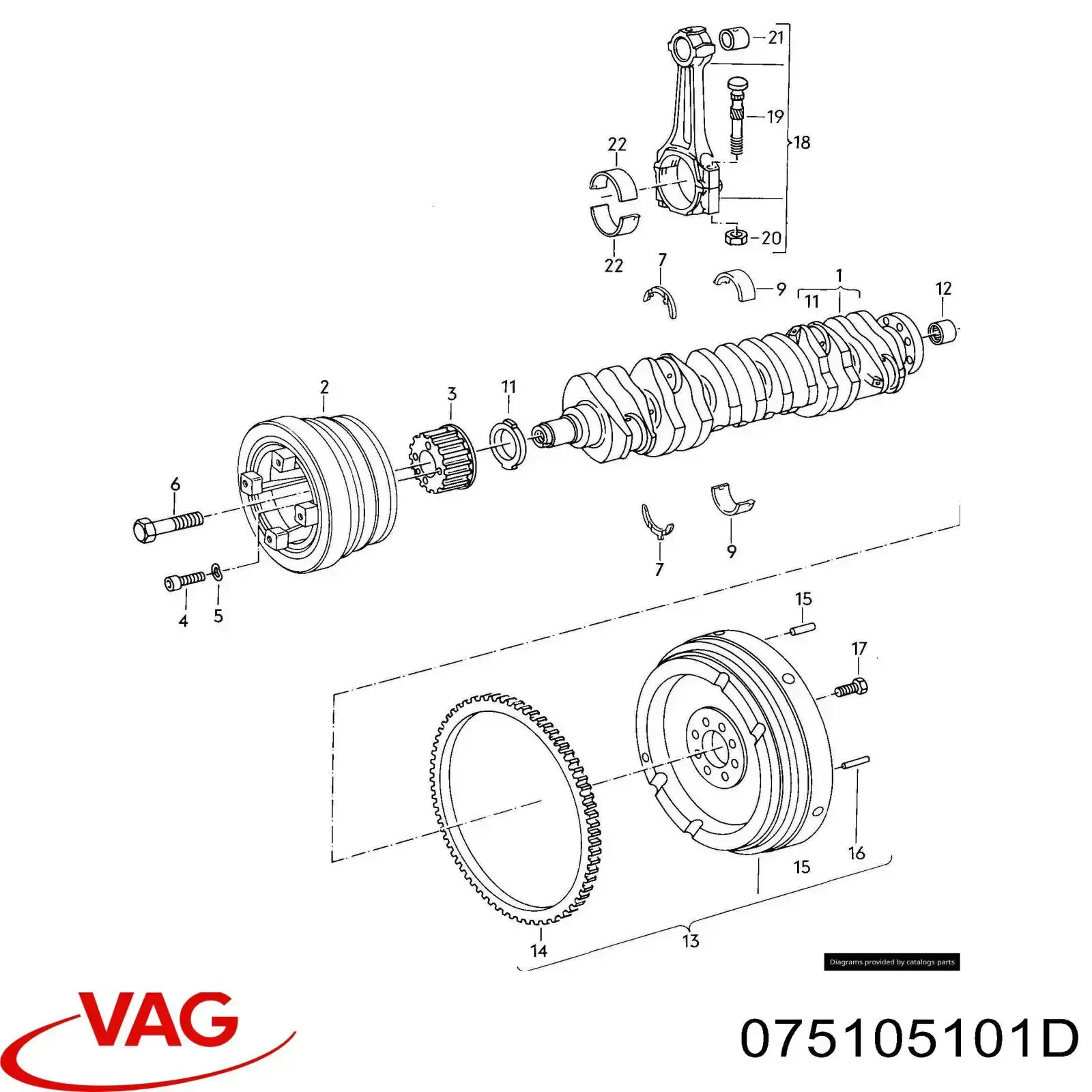 Вал коленчатый и маховик VAG 075105101D цена, от 89.28 USD