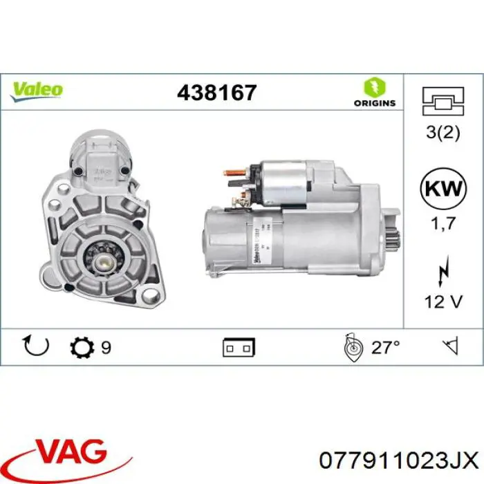 077911023JX VAG Стартер автомобиля